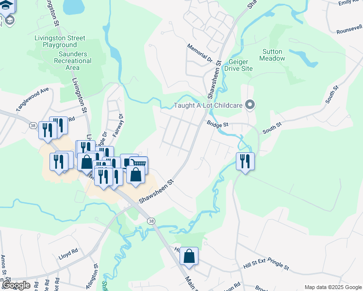 map of restaurants, bars, coffee shops, grocery stores, and more near 10 Wamesit Road in Tewksbury