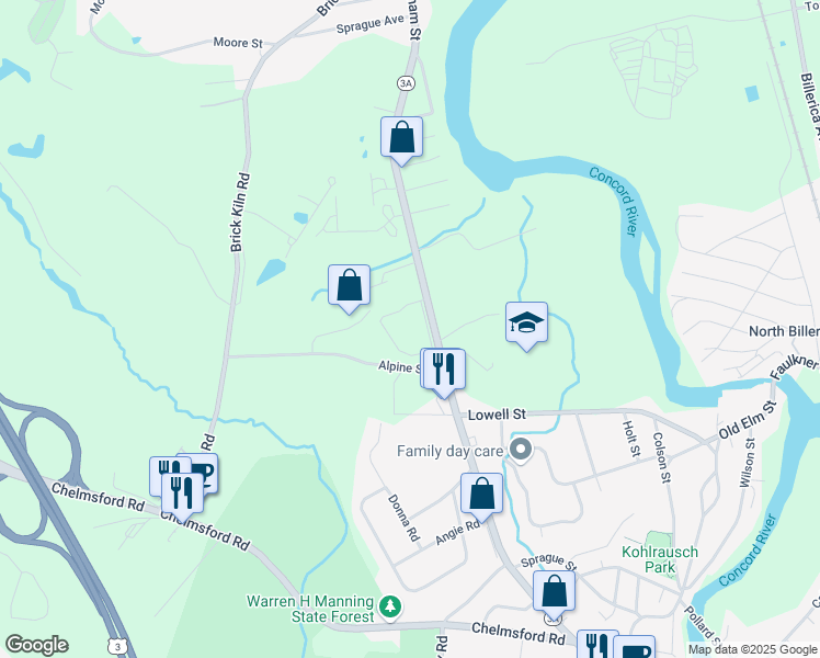 map of restaurants, bars, coffee shops, grocery stores, and more near 69 Boston Road in Billerica