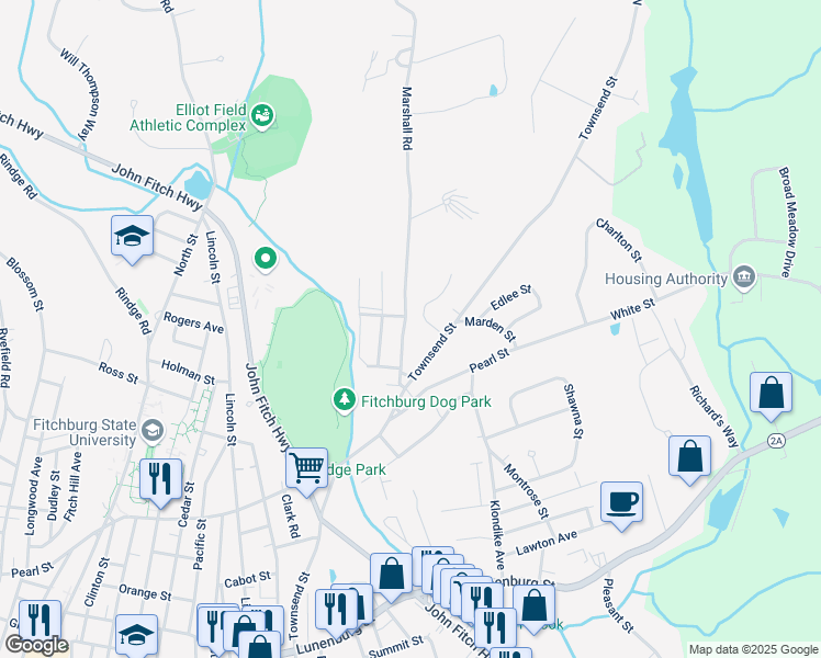 map of restaurants, bars, coffee shops, grocery stores, and more near 17 Fairview Avenue in Fitchburg