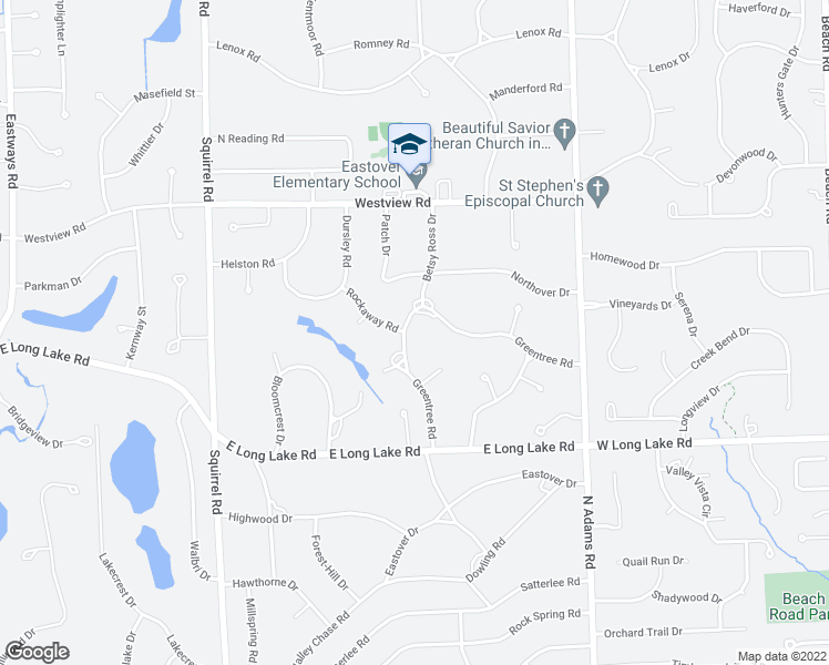 map of restaurants, bars, coffee shops, grocery stores, and more near 3267 Greentree Road in Bloomfield Hills