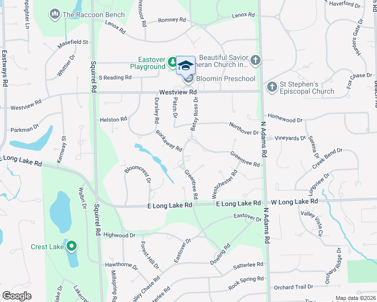 map of restaurants, bars, coffee shops, grocery stores, and more near 3211 Greentree Road in Bloomfield Hills