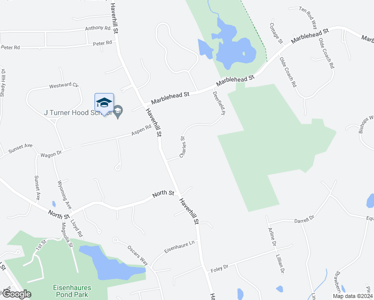 map of restaurants, bars, coffee shops, grocery stores, and more near 7 Charles Street in North Reading