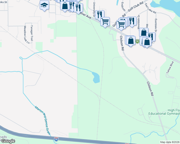 map of restaurants, bars, coffee shops, grocery stores, and more near 473-573 Lucy Street in Howell