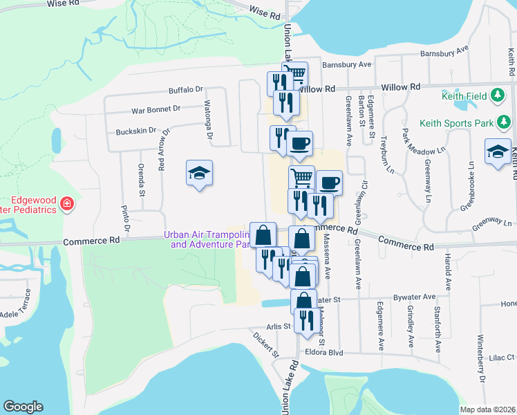 map of restaurants, bars, coffee shops, grocery stores, and more near 2900-2906 Union Lake Road in Commerce Charter Township