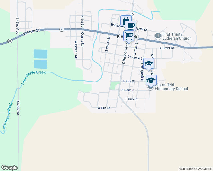 map of restaurants, bars, coffee shops, grocery stores, and more near South Washington Street in Bloomfield