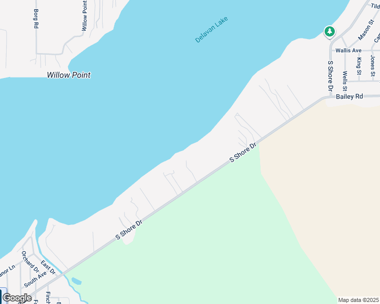 map of restaurants, bars, coffee shops, grocery stores, and more near 3335 South Shore Drive in Delavan