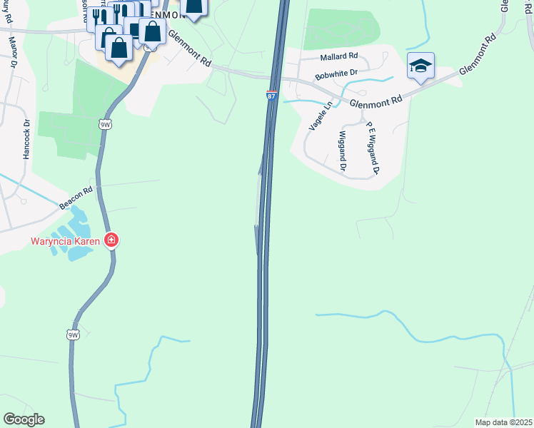 map of restaurants, bars, coffee shops, grocery stores, and more near New York State Thruway in Glenmont