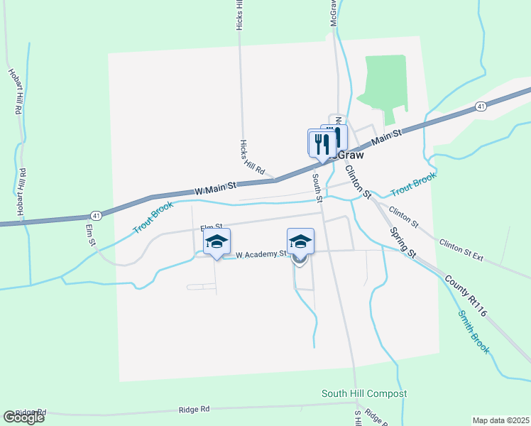map of restaurants, bars, coffee shops, grocery stores, and more near 26 West Center Street in McGraw