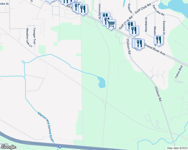map of restaurants, bars, coffee shops, grocery stores, and more near 473-573 Lucy Street in Howell