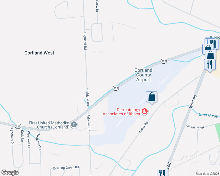 map of restaurants, bars, coffee shops, grocery stores, and more near 853 New York 222 in Cortland