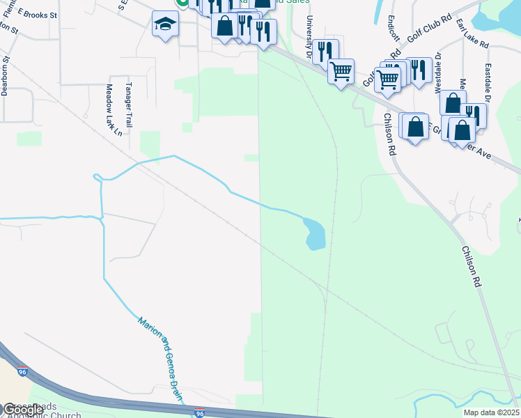 map of restaurants, bars, coffee shops, grocery stores, and more near 573 Lucy St in Howell