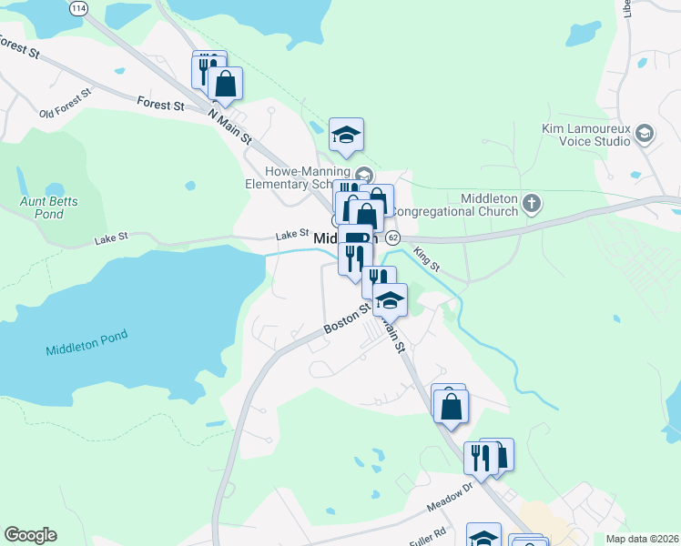map of restaurants, bars, coffee shops, grocery stores, and more near 8 Pleasant St in Middleton