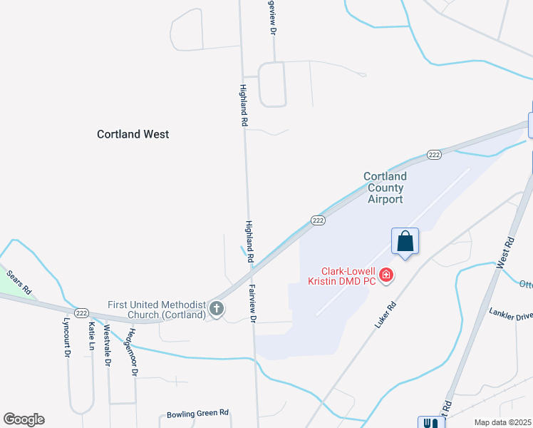 map of restaurants, bars, coffee shops, grocery stores, and more near 3864 Highland Rd in Cortland