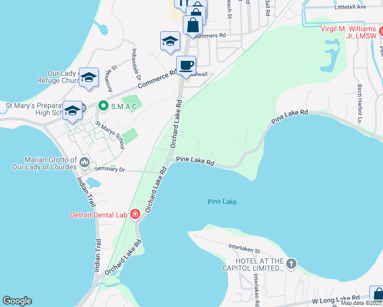 map of restaurants, bars, coffee shops, grocery stores, and more near 3252 Pine Lake Road in West Bloomfield Township
