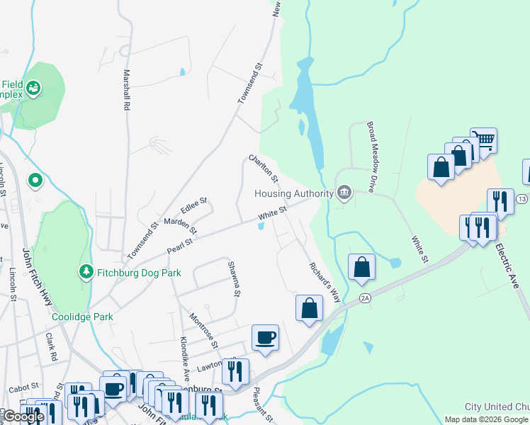 map of restaurants, bars, coffee shops, grocery stores, and more near 228 White Street in Lunenburg