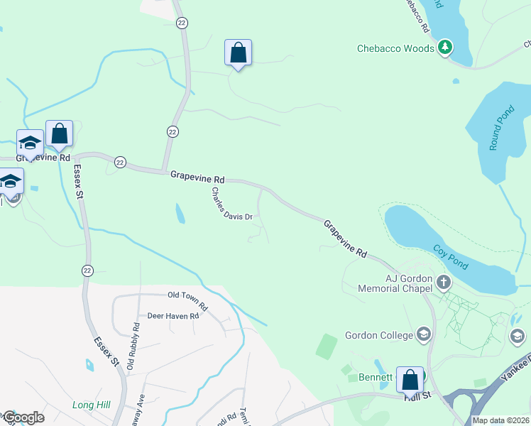 map of restaurants, bars, coffee shops, grocery stores, and more near 1 Gussett Road in Wenham