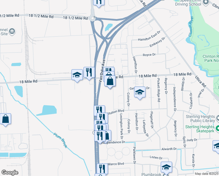 map of restaurants, bars, coffee shops, grocery stores, and more near 40742 Van Dyke Avenue in Sterling Heights