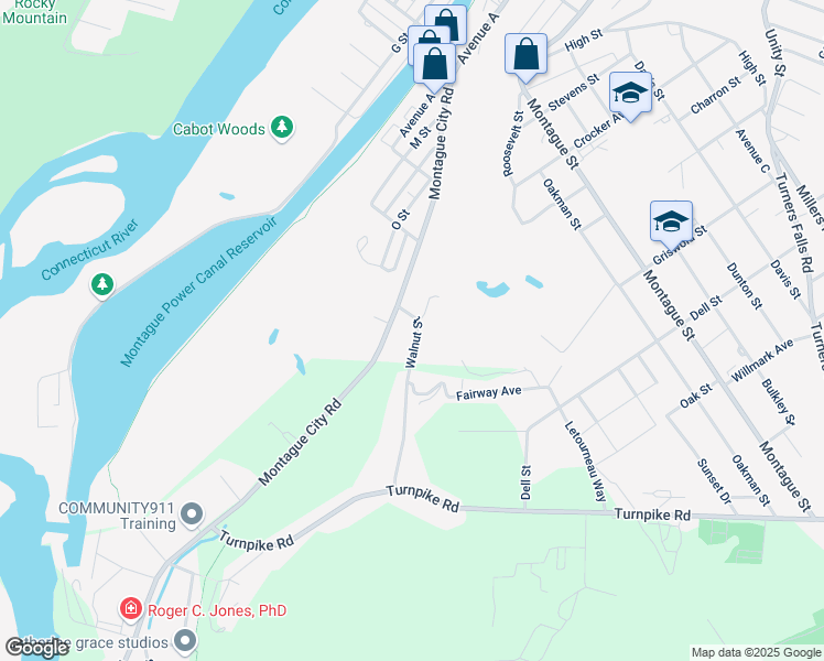 map of restaurants, bars, coffee shops, grocery stores, and more near 49 Walnut Street in Montague
