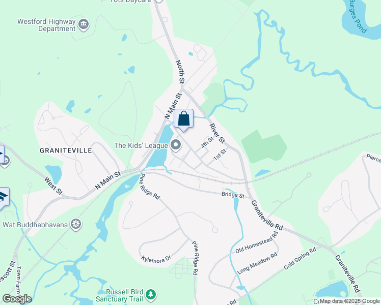 map of restaurants, bars, coffee shops, grocery stores, and more near 2 Cross Street in Westford