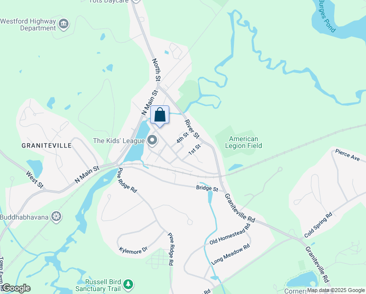 map of restaurants, bars, coffee shops, grocery stores, and more near 3rd Street in Westford