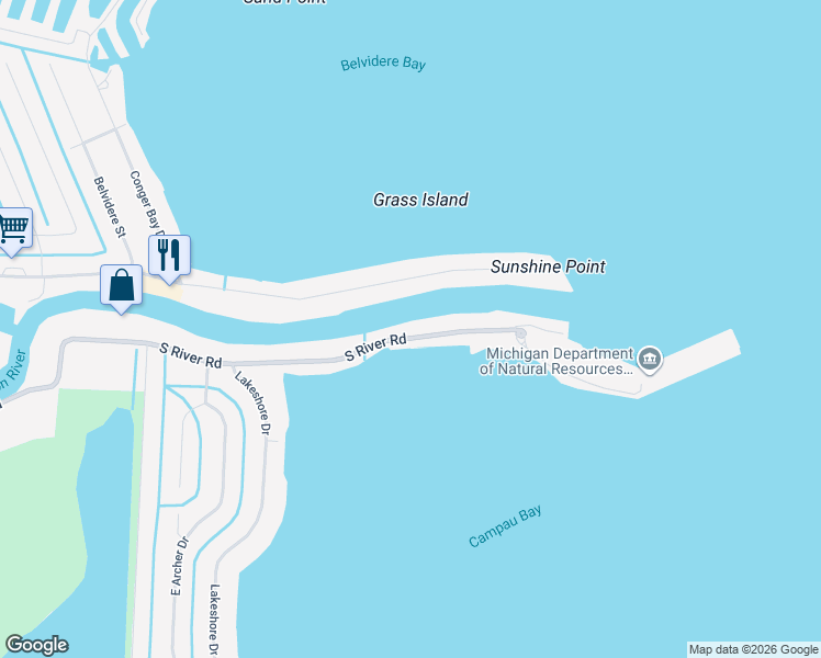 map of restaurants, bars, coffee shops, grocery stores, and more near 32695 South River Road in Macomb County