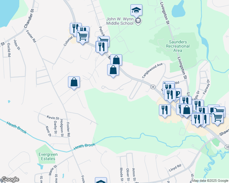 map of restaurants, bars, coffee shops, grocery stores, and more near 11 Stonebury Way in Tewksbury