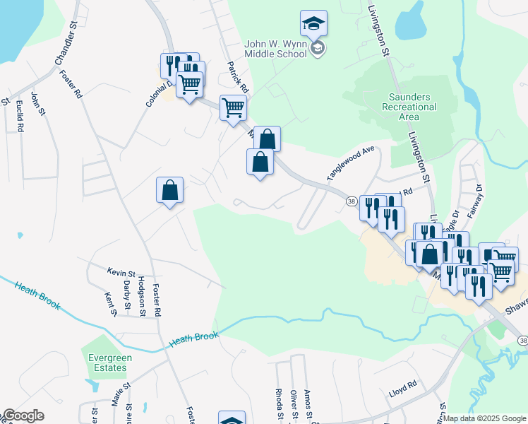 map of restaurants, bars, coffee shops, grocery stores, and more near 11 Stonebury Way in Tewksbury
