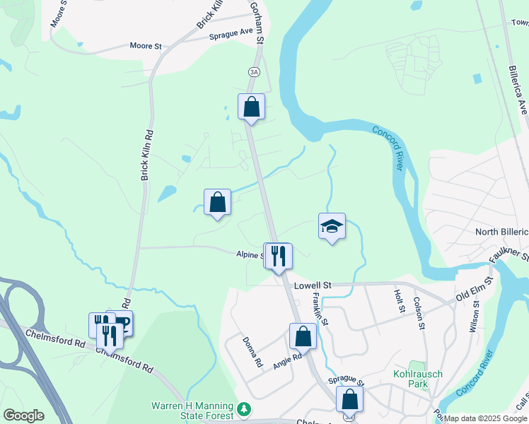 map of restaurants, bars, coffee shops, grocery stores, and more near 69 Boston Road in Billerica