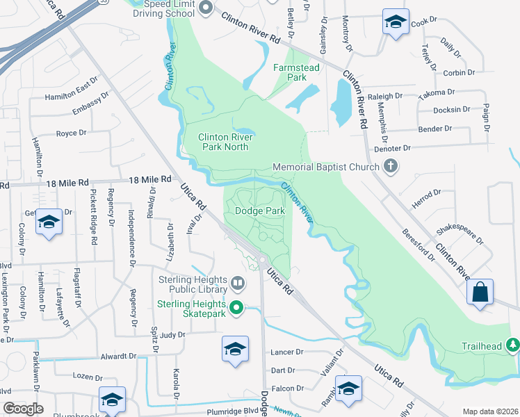 map of restaurants, bars, coffee shops, grocery stores, and more near 40620 Utica Road in Sterling Heights