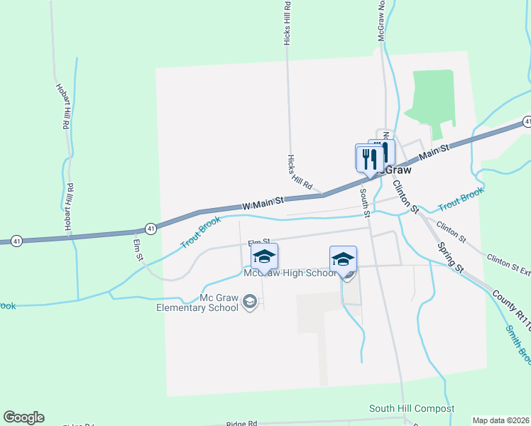 map of restaurants, bars, coffee shops, grocery stores, and more near 39 Elm Street in McGraw