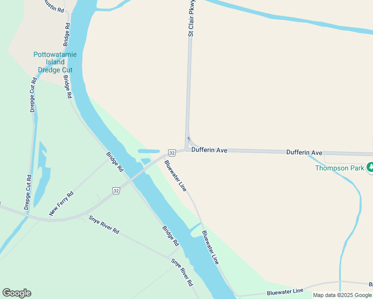 map of restaurants, bars, coffee shops, grocery stores, and more near Dufferin Ave & St Clair Pkwy in Chatham-Kent