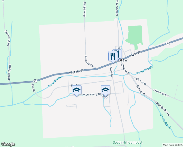 map of restaurants, bars, coffee shops, grocery stores, and more near 26 West Center Street in McGraw