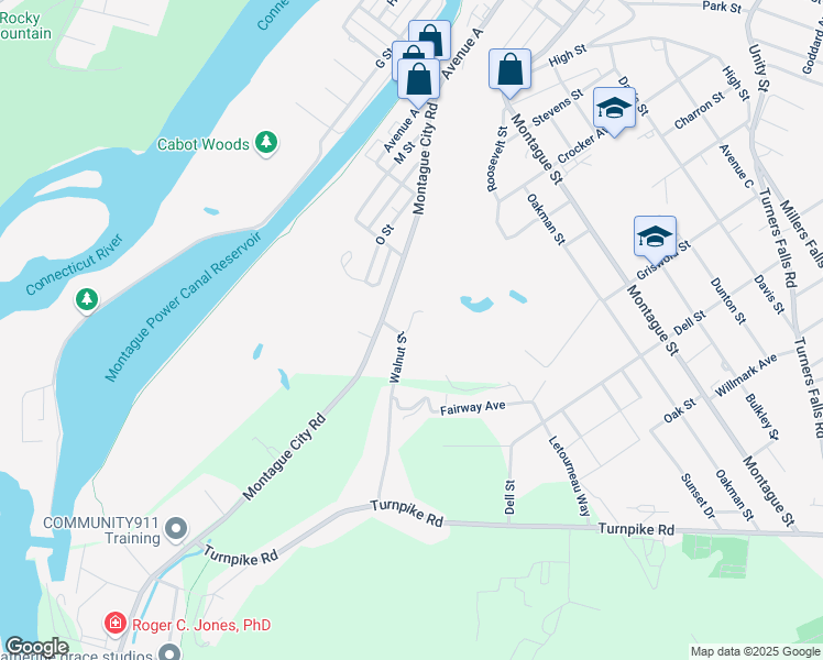 map of restaurants, bars, coffee shops, grocery stores, and more near 49 Walnut Street in Montague