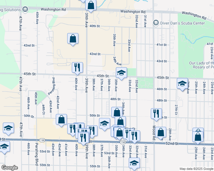 map of restaurants, bars, coffee shops, grocery stores, and more near 4621 36th Avenue in Kenosha