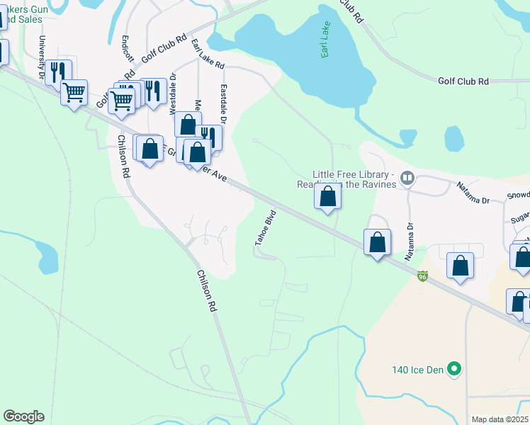 map of restaurants, bars, coffee shops, grocery stores, and more near 2860 East Grand River Avenue in Howell