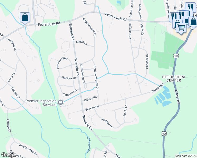 map of restaurants, bars, coffee shops, grocery stores, and more near 74 Commonwealth Drive in Glenmont