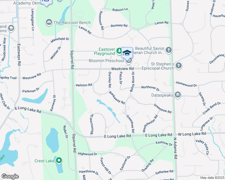 map of restaurants, bars, coffee shops, grocery stores, and more near 910 Dursley Road in Bloomfield Hills