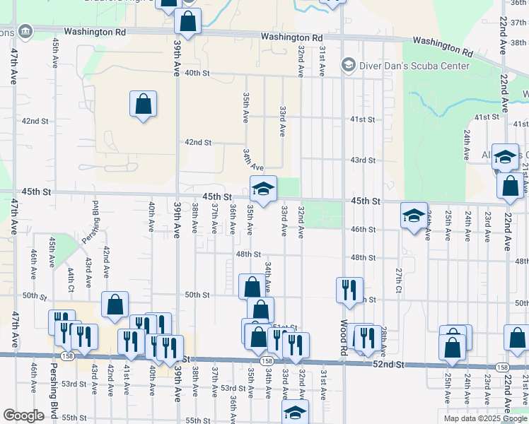 map of restaurants, bars, coffee shops, grocery stores, and more near 4520 33rd Avenue in Kenosha