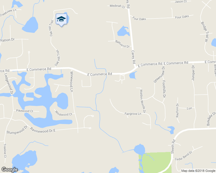 map of restaurants, bars, coffee shops, grocery stores, and more near 2455 East Commerce Road in Commerce Charter Township