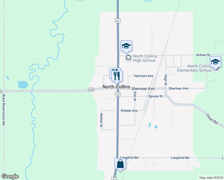 map of restaurants, bars, coffee shops, grocery stores, and more near 2016 Brant Road in North Collins