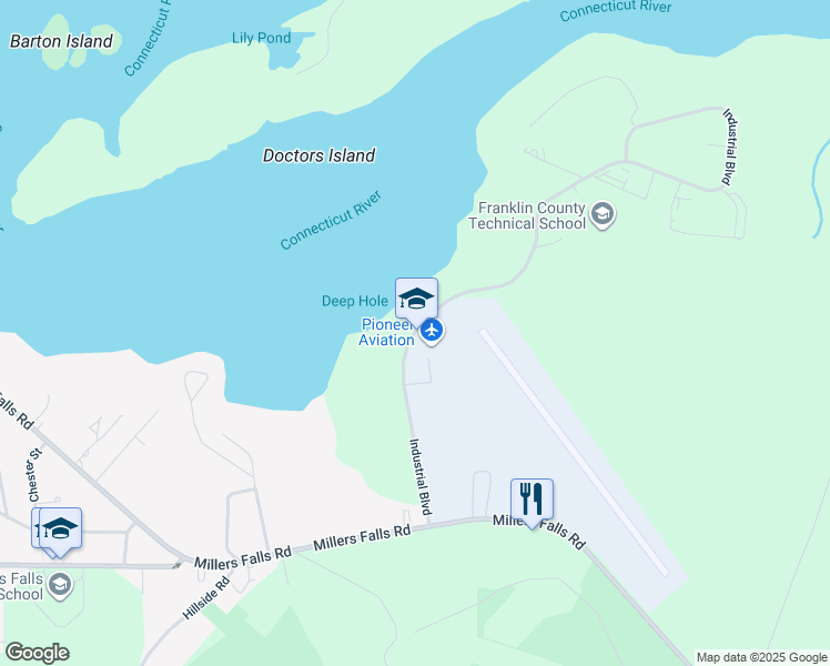 map of restaurants, bars, coffee shops, grocery stores, and more near 82 Industrial Boulevard in Montague