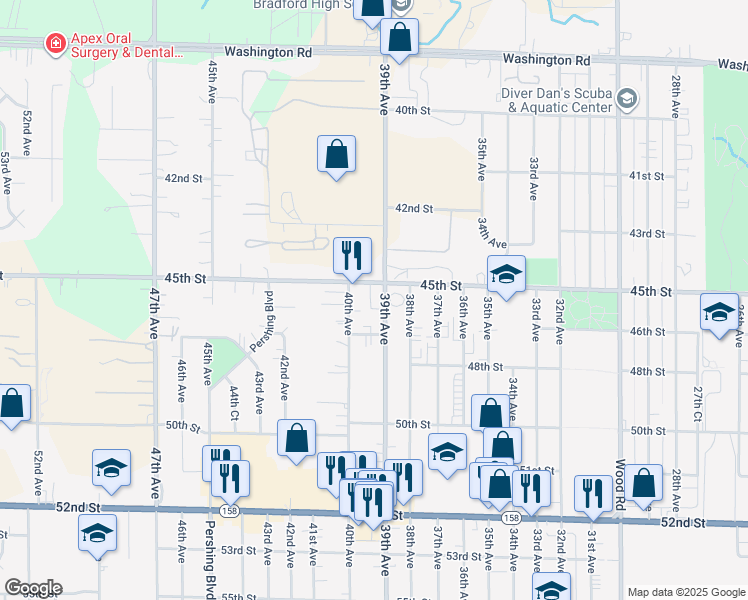 map of restaurants, bars, coffee shops, grocery stores, and more near 3901 45th Street in Kenosha