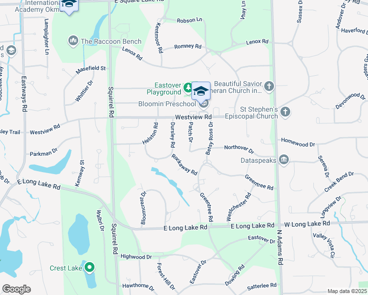 map of restaurants, bars, coffee shops, grocery stores, and more near 3075 Patch Drive in Bloomfield Hills