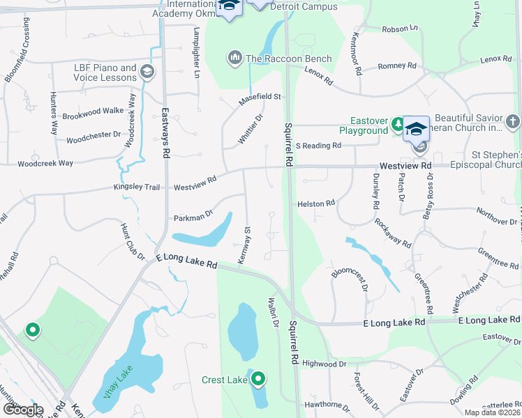 map of restaurants, bars, coffee shops, grocery stores, and more near 3121 Kernway Street in Bloomfield Hills