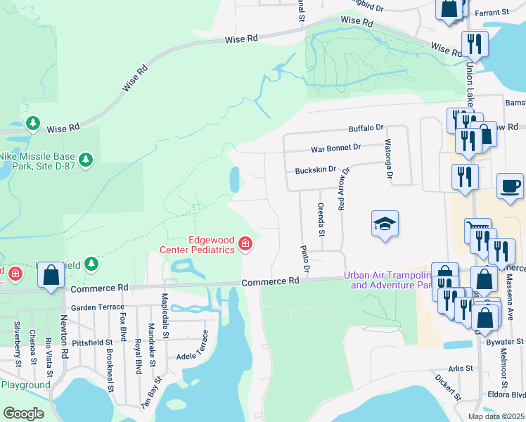 map of restaurants, bars, coffee shops, grocery stores, and more near 2749 Lauryl Drive in Commerce Charter Township