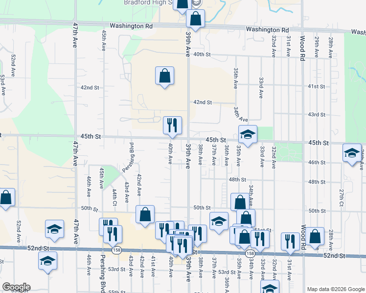 map of restaurants, bars, coffee shops, grocery stores, and more near 3901 45th Street in Kenosha