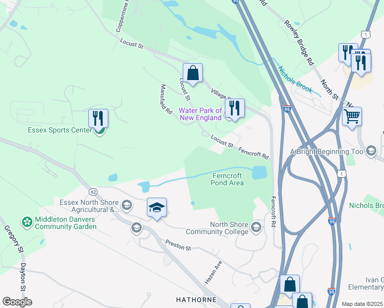 map of restaurants, bars, coffee shops, grocery stores, and more near 1 Memorial Drive in Middleton
