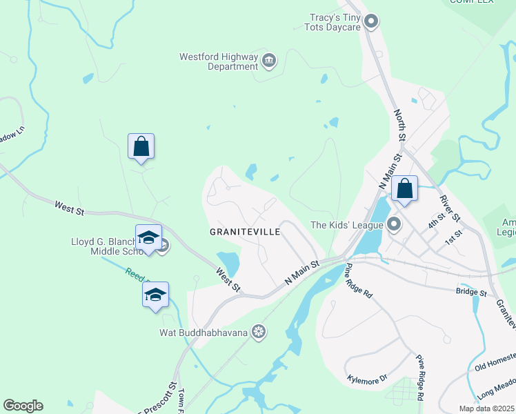 map of restaurants, bars, coffee shops, grocery stores, and more near 28 Navajo Terrace in Westford