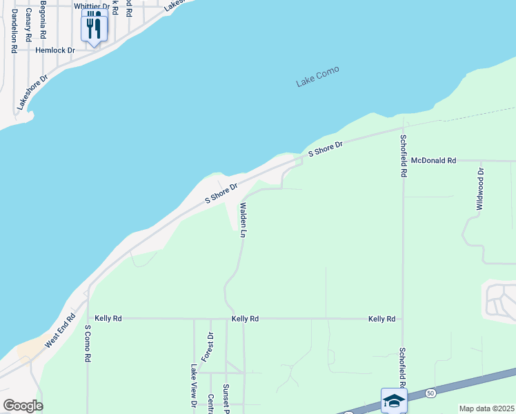 map of restaurants, bars, coffee shops, grocery stores, and more near N2830 Walden Lane in Lake Geneva