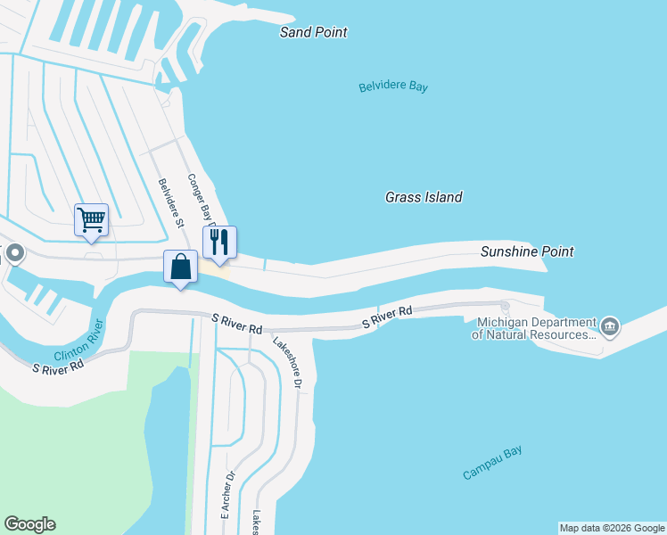 map of restaurants, bars, coffee shops, grocery stores, and more near 32365 North River Road in Harrison Township